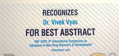 Dr. Vivek K. Vyas received  ACS (American Chemical Society) Best Abstract Award  in area of “Advances in New Drug Discovery and Development”