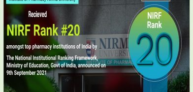Institute of Pharmacy, Nirma University received NIRF Rank #20 amongst the top pharmacy Institutions of India in the NIRF India Rankings 2021