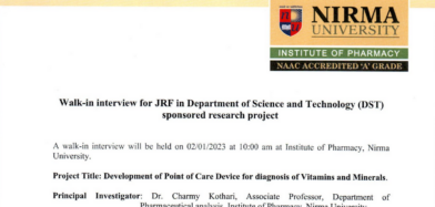 Walk-in Interview for JRF in DST Sponsored Research Project