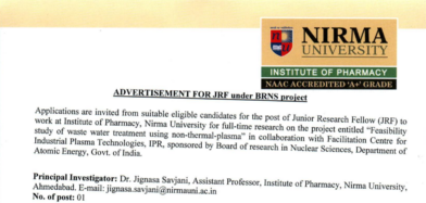 Advertisement for JRF under BRNS Sponsored Research Project