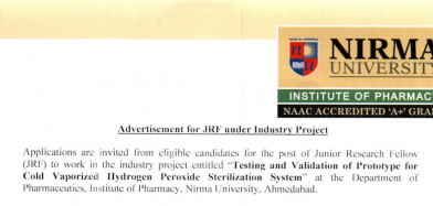 Advertisement for JRF under Industry Project