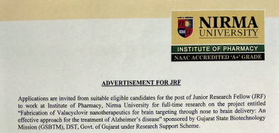 Advertisement For JRF under GSBTM Sponsored Research Project