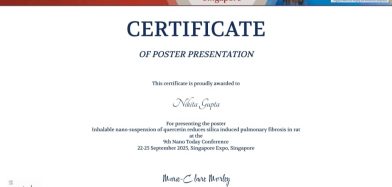 Presented research work at the Singapore Expo by Ms. Nikita Gupta