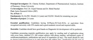 JRF advertisement for NU Major research Project