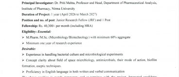 Advertisement for recruitment of JRF