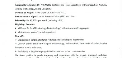Advertisement for recruitment of JRF
