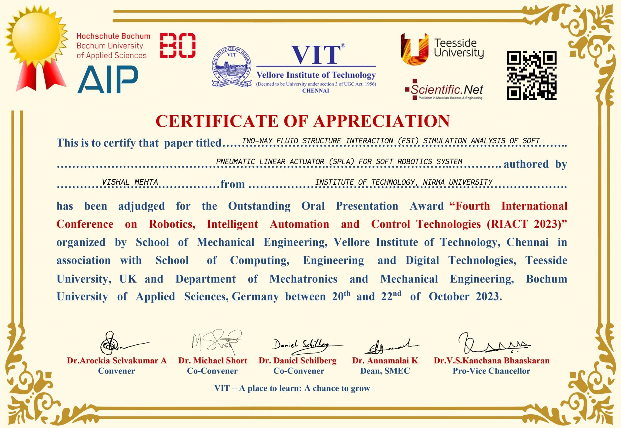 Best Paper Presentation Award In International Conference Institute Of Technology Best Paper Presentation Award In International Conference Institute Of Technology