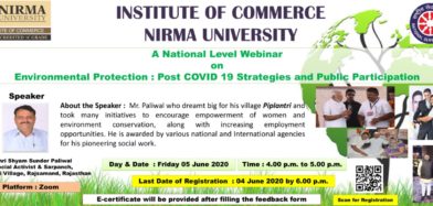 Webinar on “Environmental Protection: Post COVID 19 Strategies and Public Participation” by The NSS Unit of Institute of Commerce