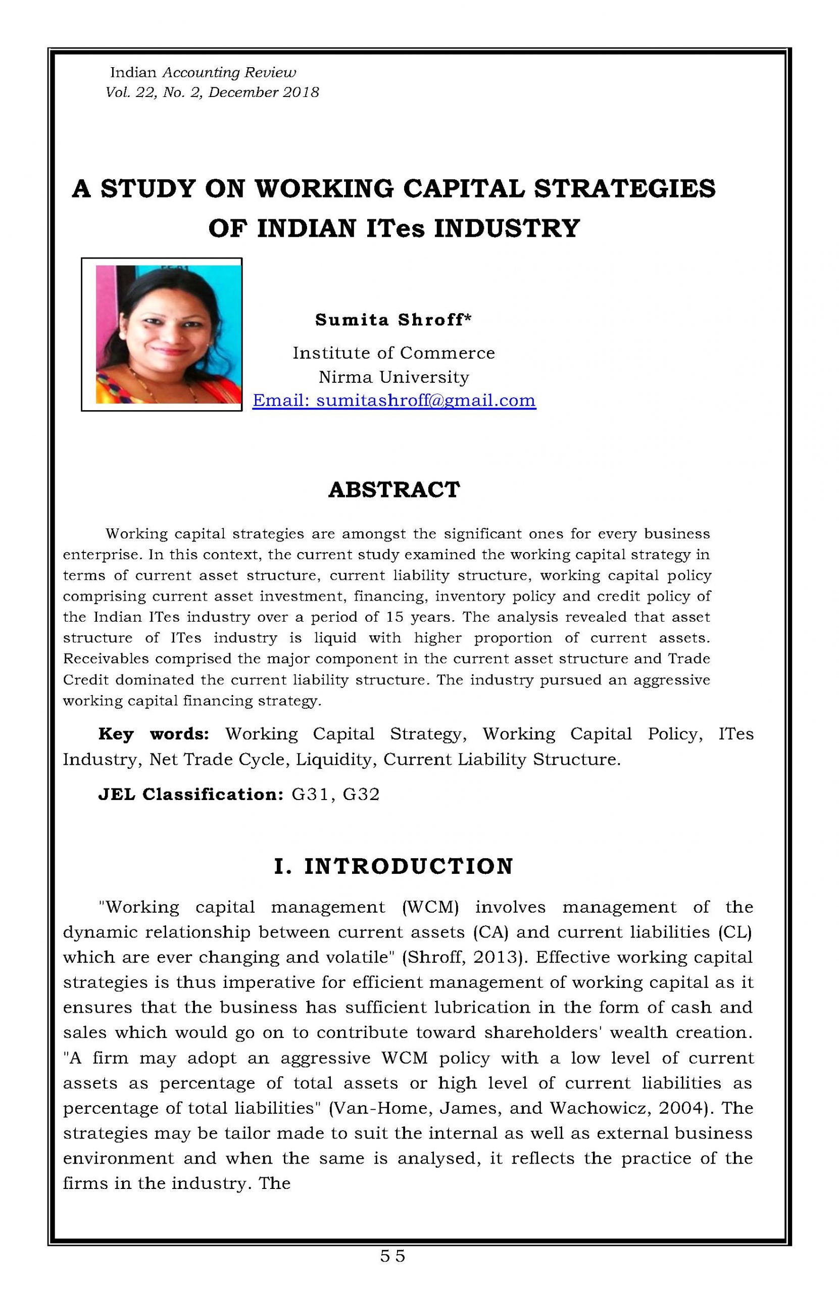 A Study on Working Capital Strategies of Indian ITes Industry