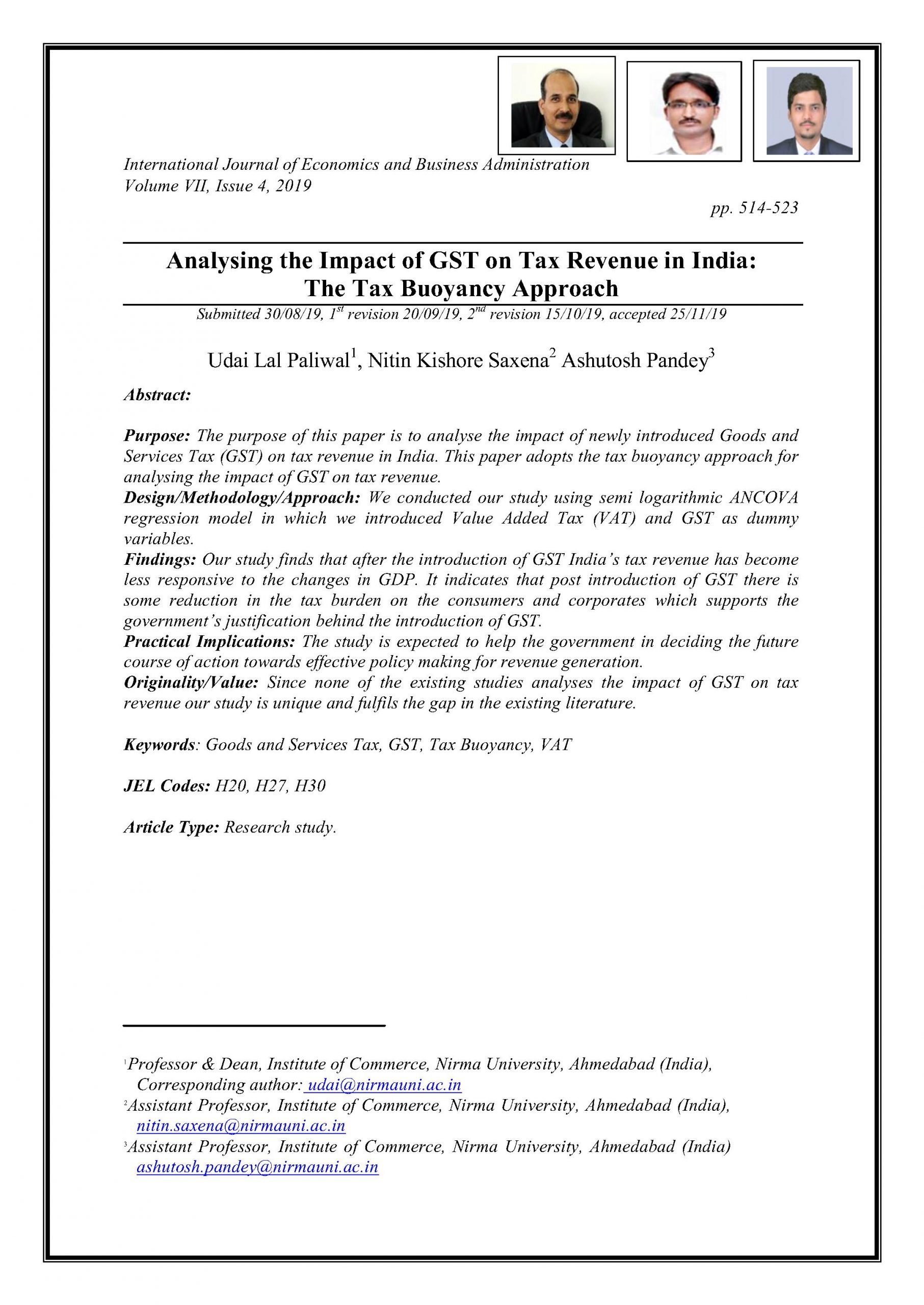 Analysing the Impact of GST on Tax Revenue in India: The Tax Buoyancy Approach