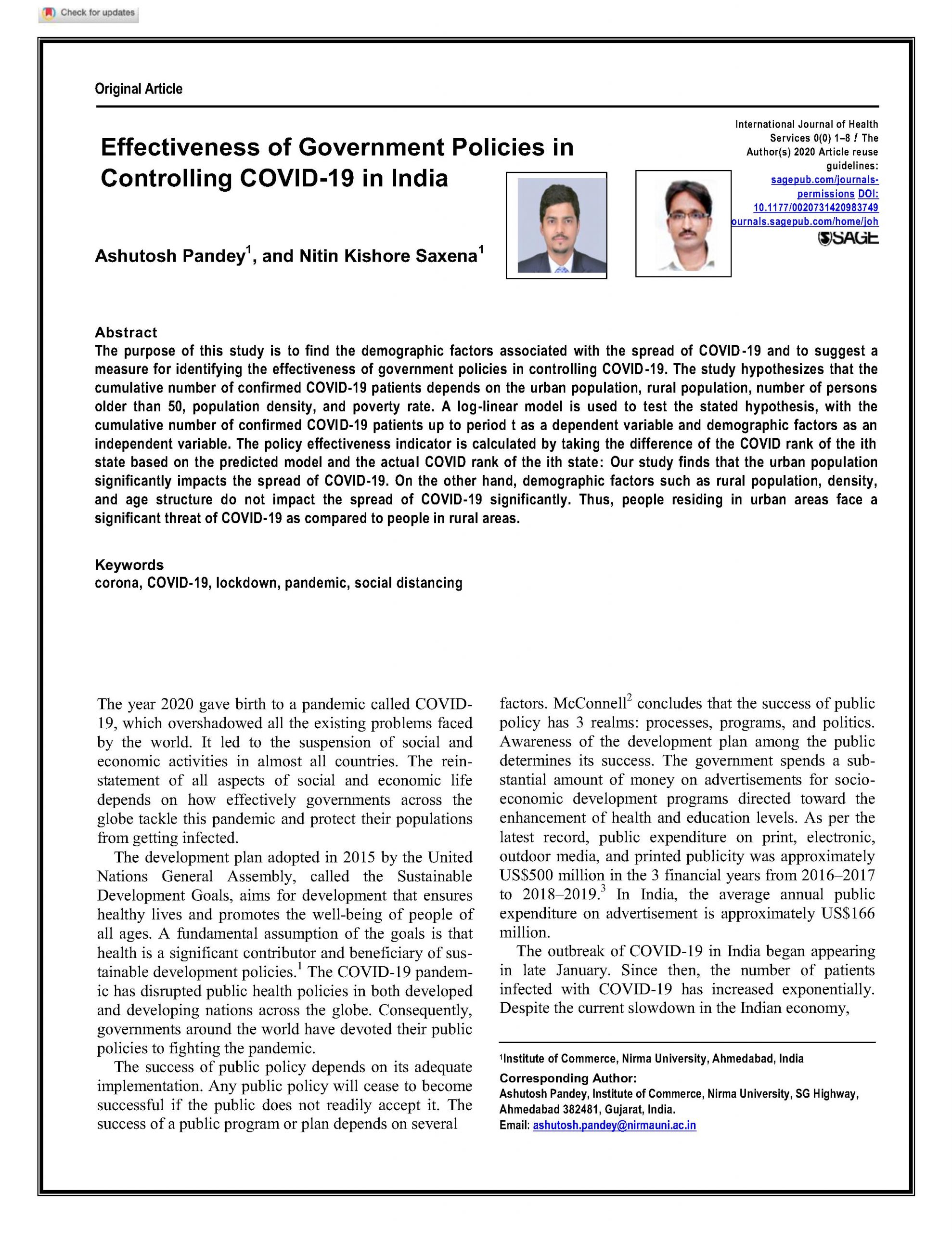 Effectiveness of Government Policies in Controlling COVID-19 in India