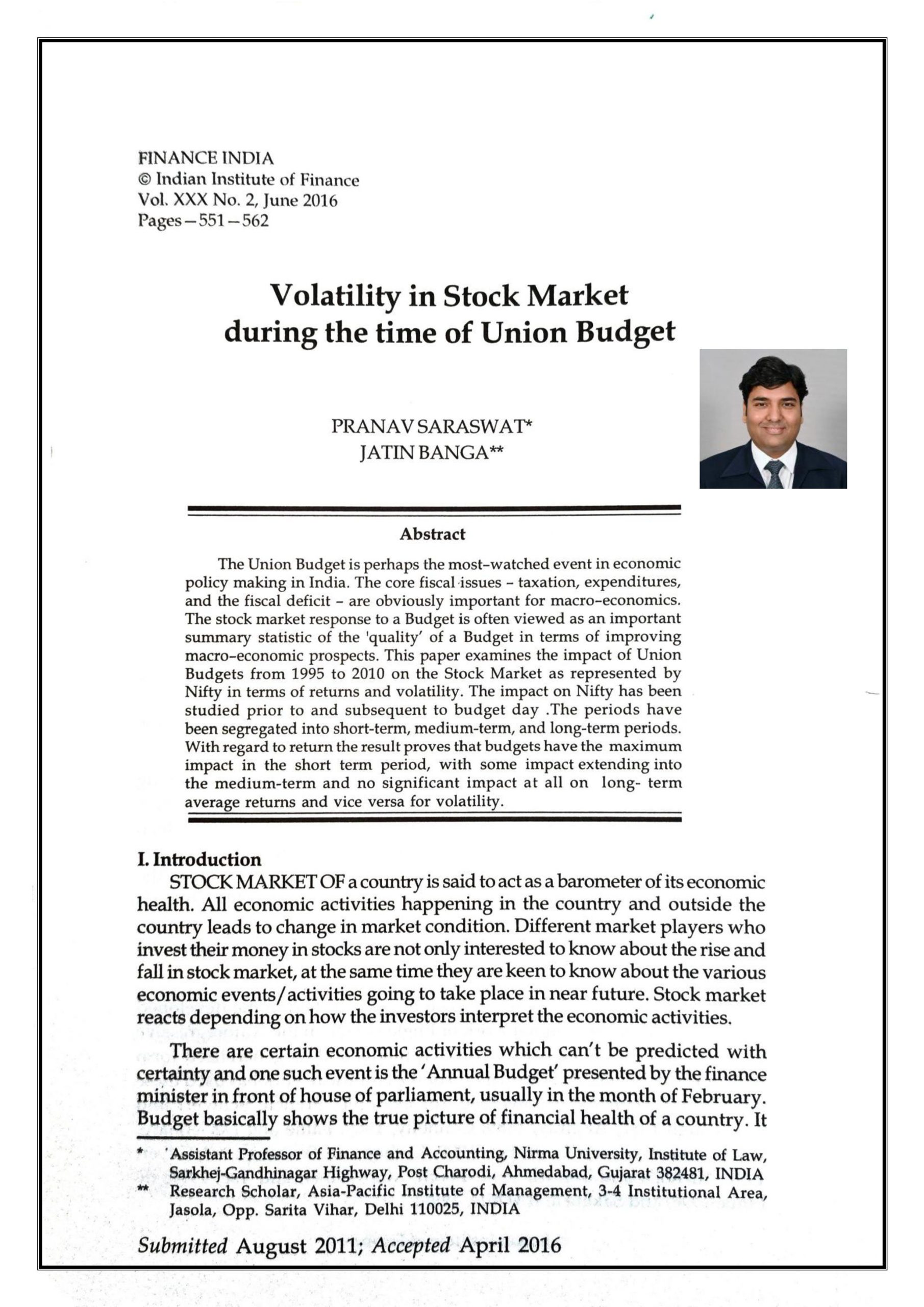 Volatility of stock market during the time of Indian Union Budget: An empirical evidence