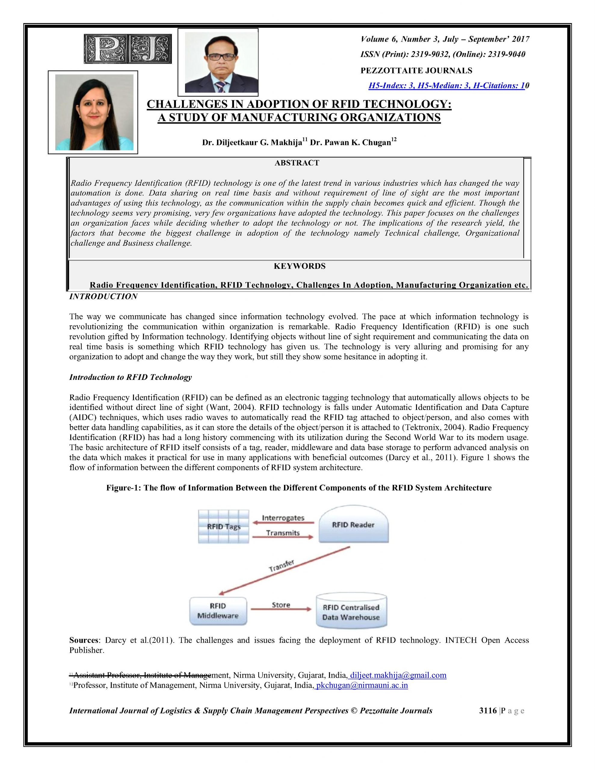 Challenges in adoption of RFID Technology: A study of manufacturing organizations