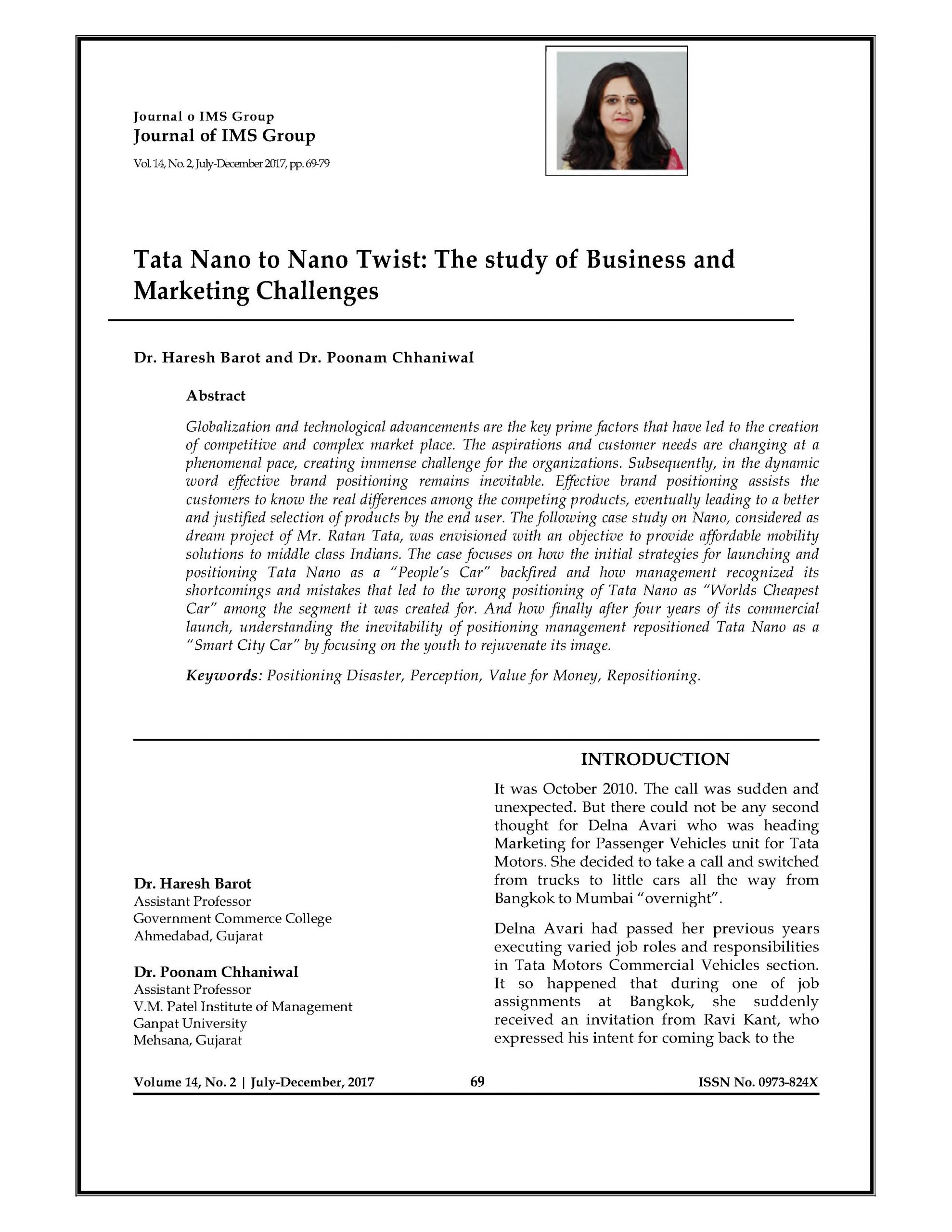 Tata Nano to Nano Twist: The study of Business and Marketing Challenges