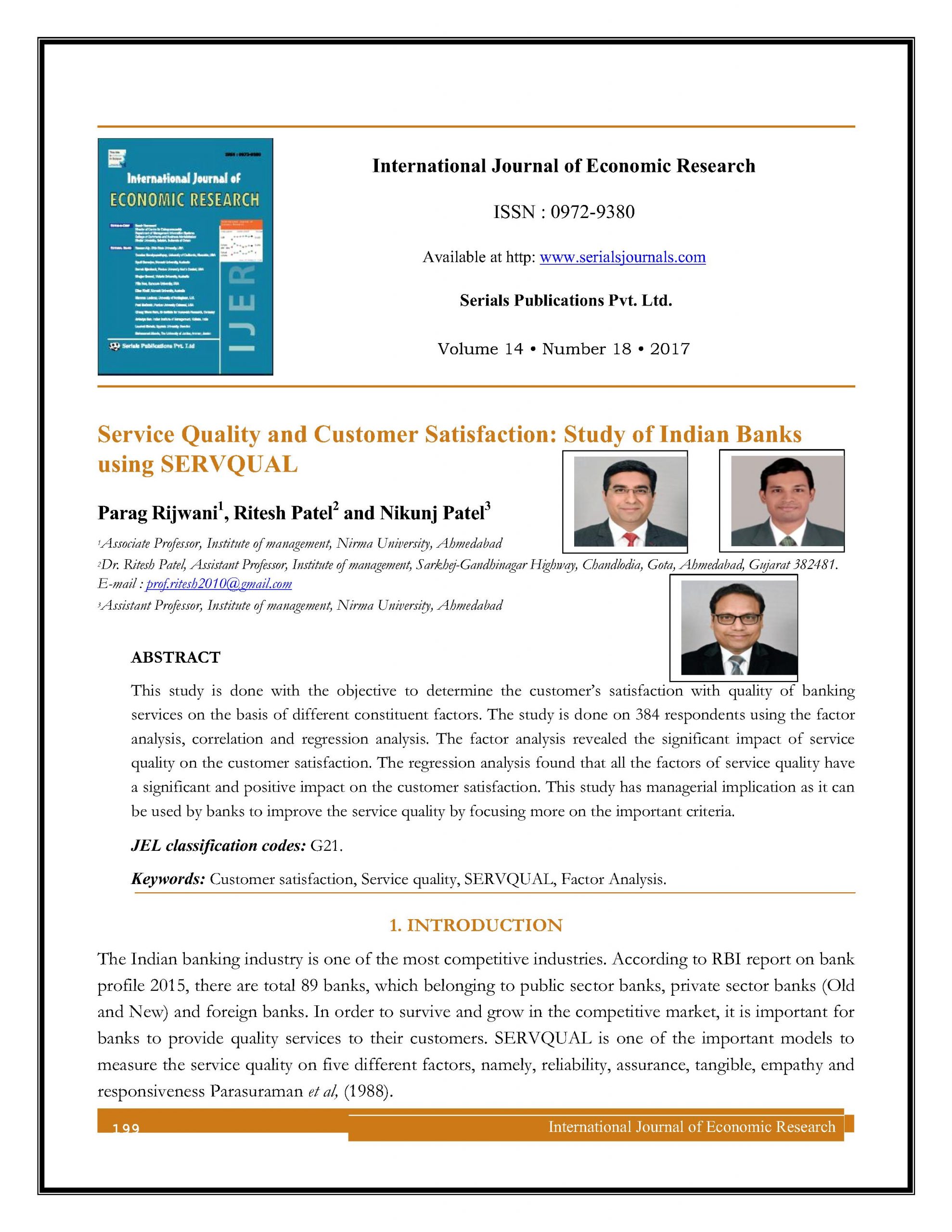 Service Quality & Customer Satisfaction: Study of Indian banks using SERVQUAL