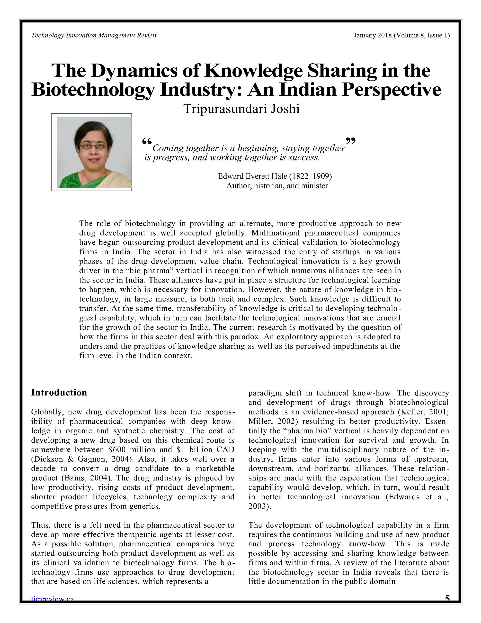 The Dynamics of Knowledge Sharing in the Biotechnology Industry: An Indian Perspective