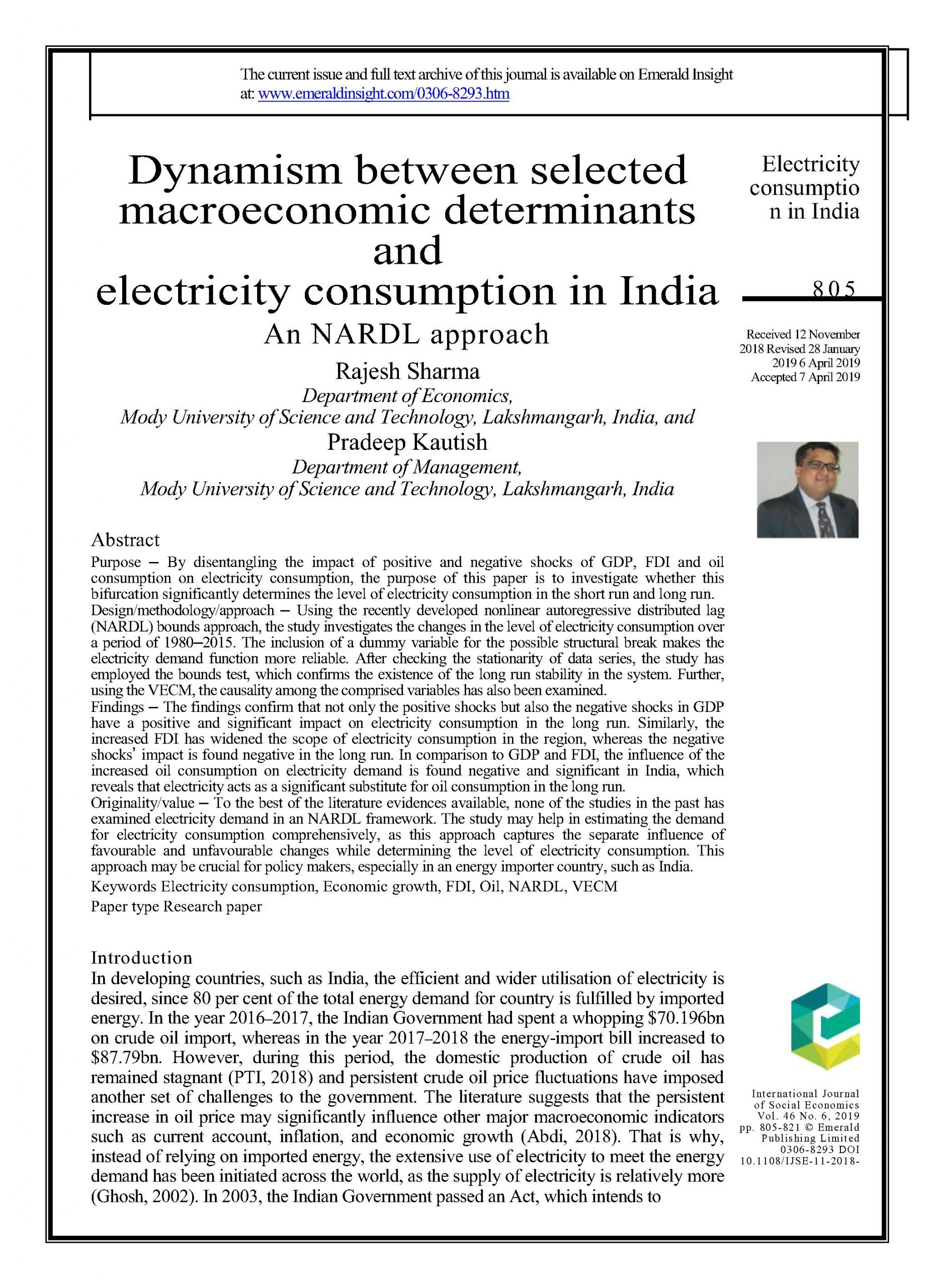 Dynamism between selected macroeconomic determinants and electricity consumption in India: An NARDL approach