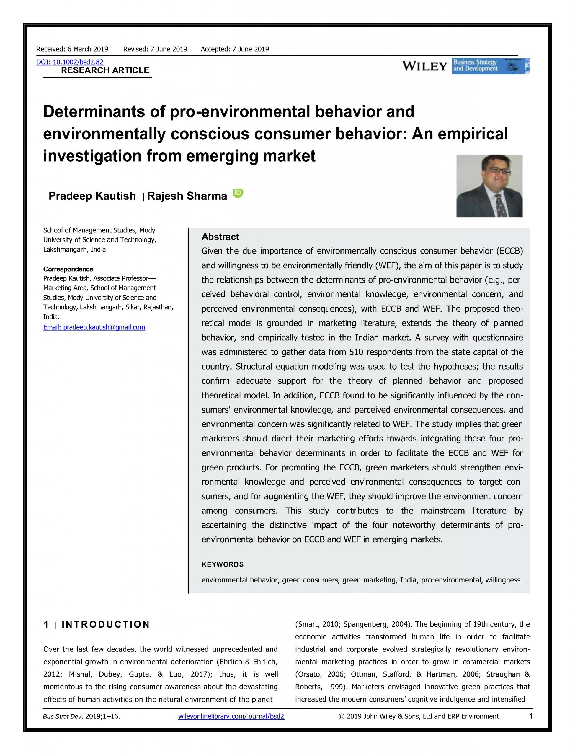 Determinants of pro-environmental behavior and environmentally conscious consumer behavior: An empirical investigation from emerging market