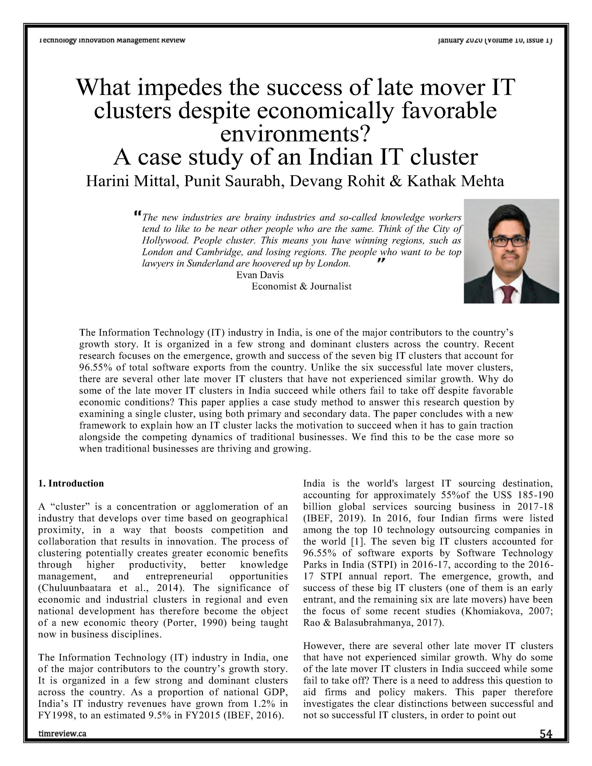 What impedes the success of late mover IT clusters despite economically favorable environments? A case study of an Indian IT cluster