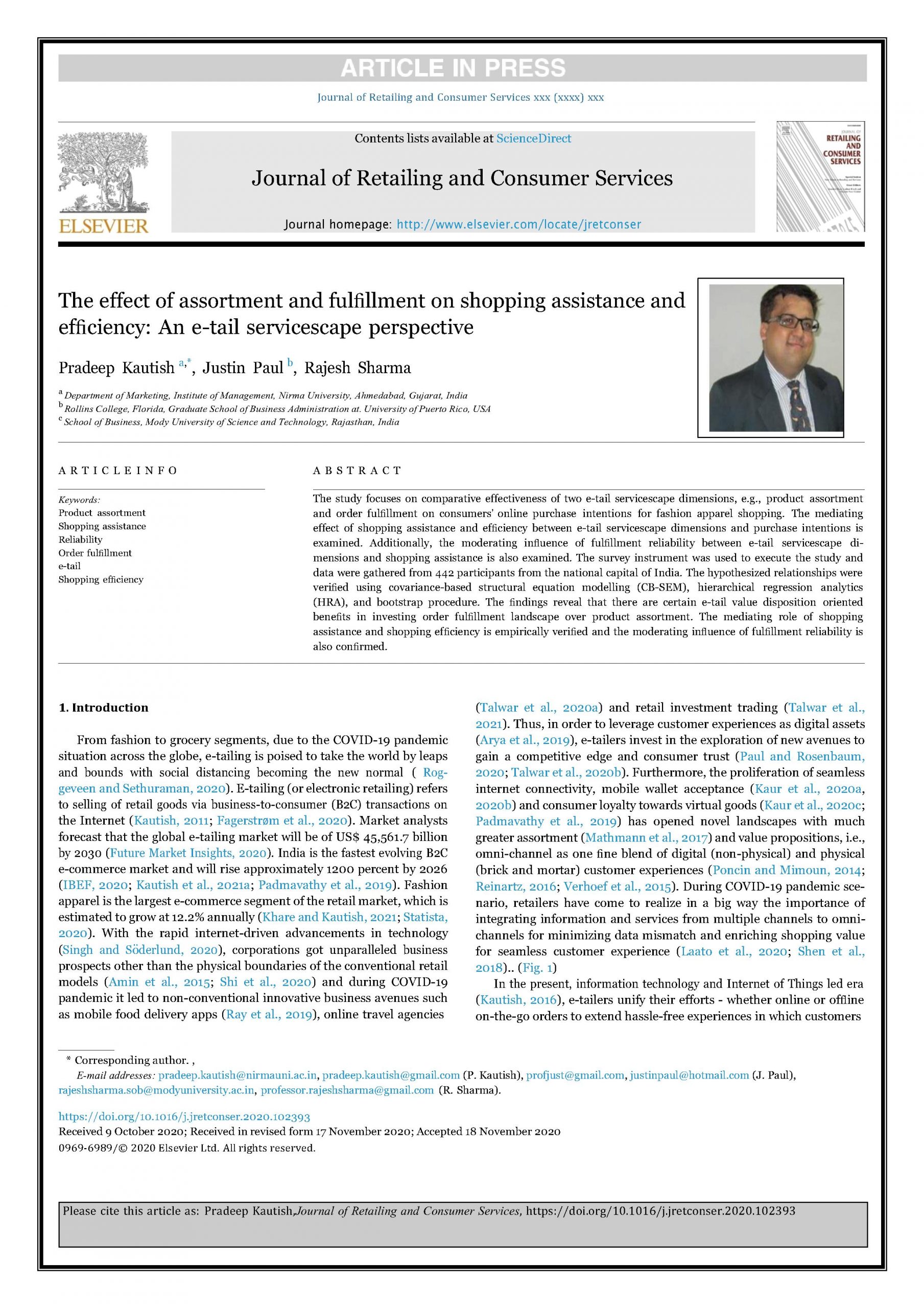 The effect of assortment and fulfillment on shopping assistance and efficiency: an e-tail services cape perspective