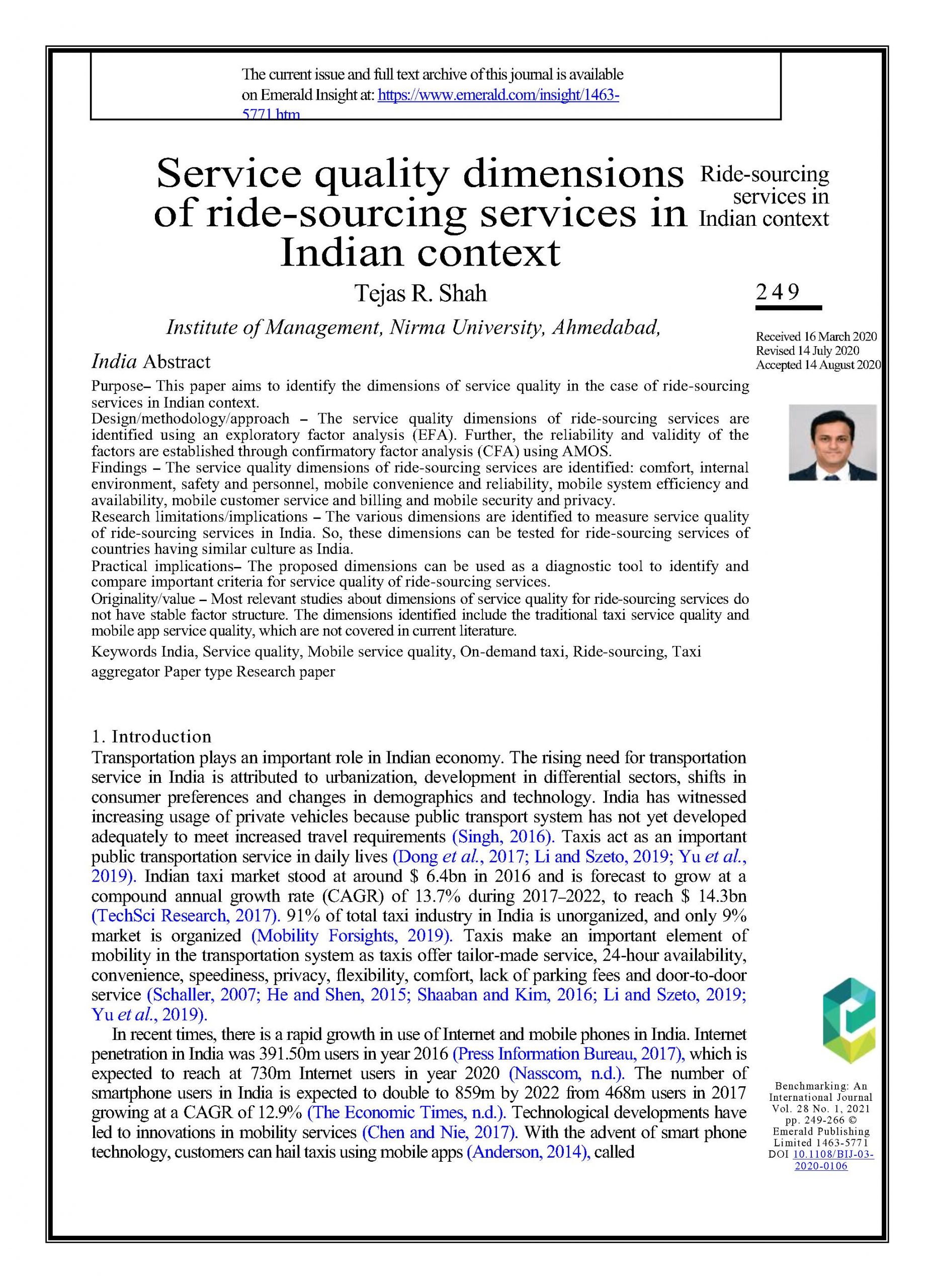 Service quality dimensions in ride-sourcing service in Indian contex