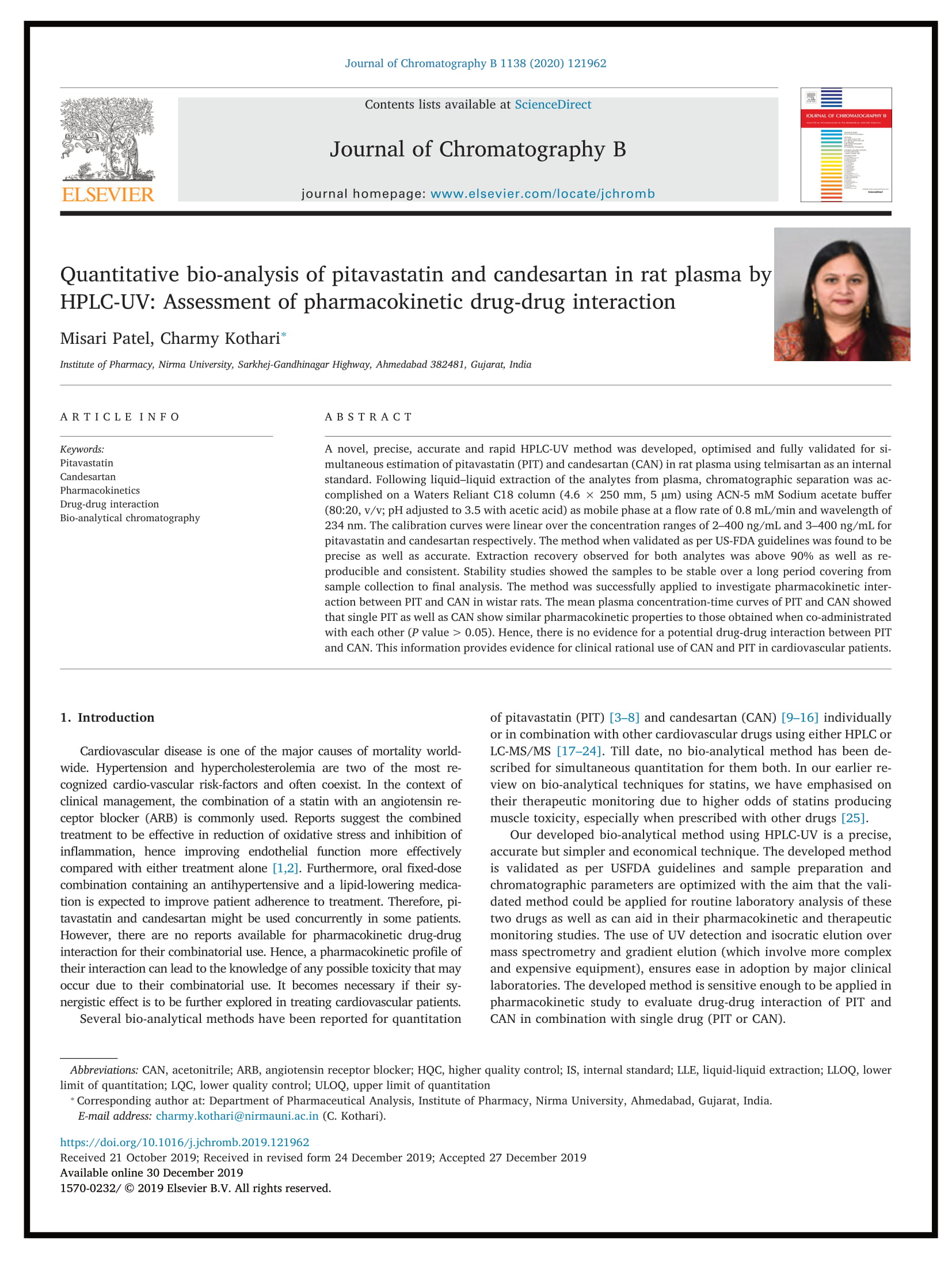 Quantitative bio-analysis of pitavastatin and candesartan in rat plasma by HPLC-UV: Assessment of pharmacokinetic drug-drug interaction