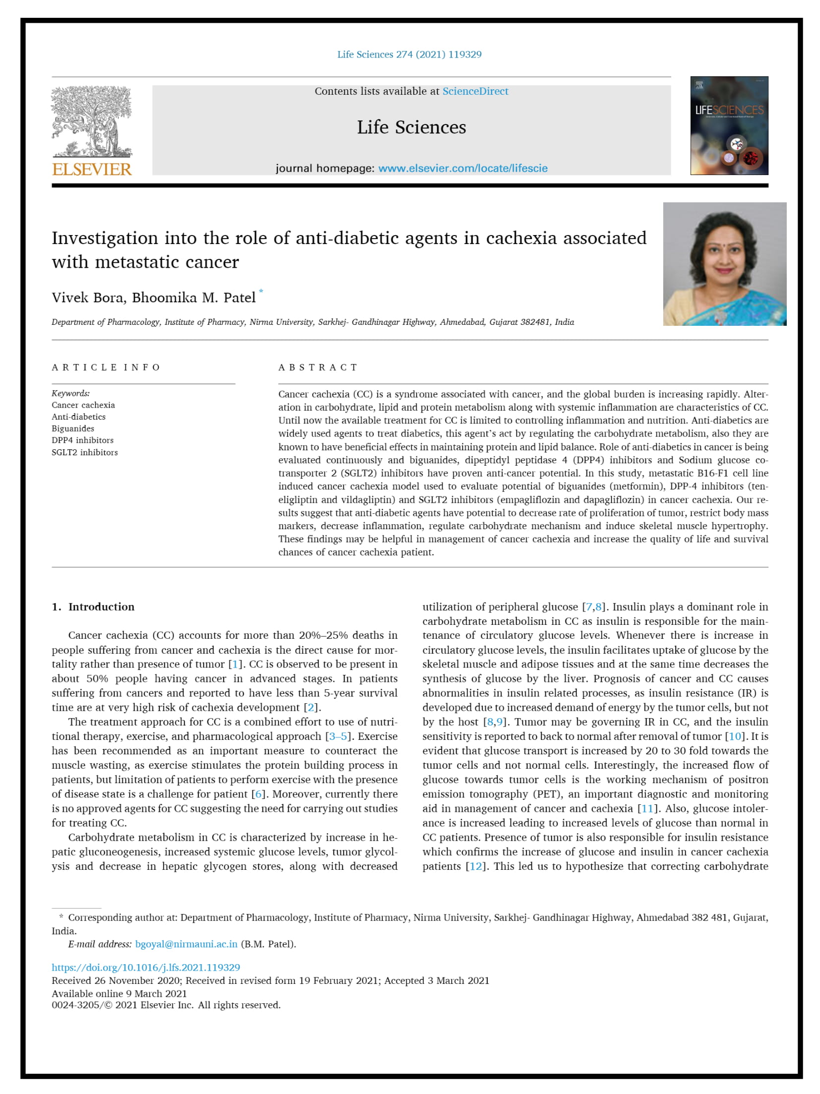 Investigation into the role of anti-diabetic agents in cachexia associated with metastatic cancer