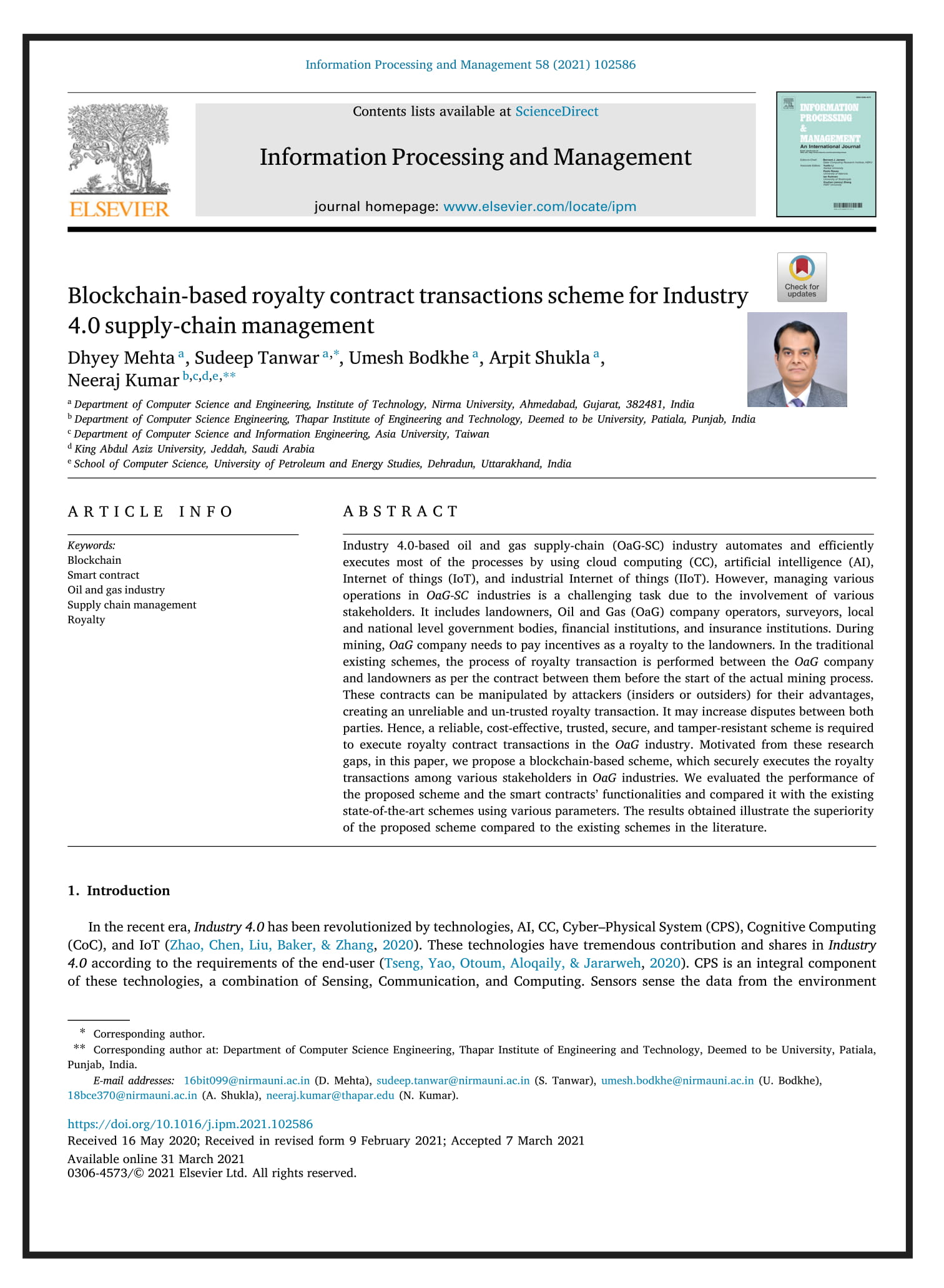 Blockchain-based royalty contract transactions scheme for Industry 4.0 supply-chain management