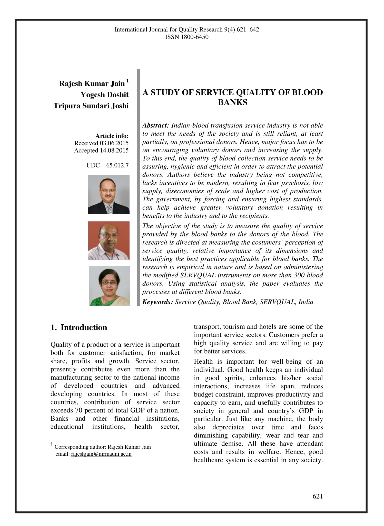 A Study of Service Quality of Blood Banks