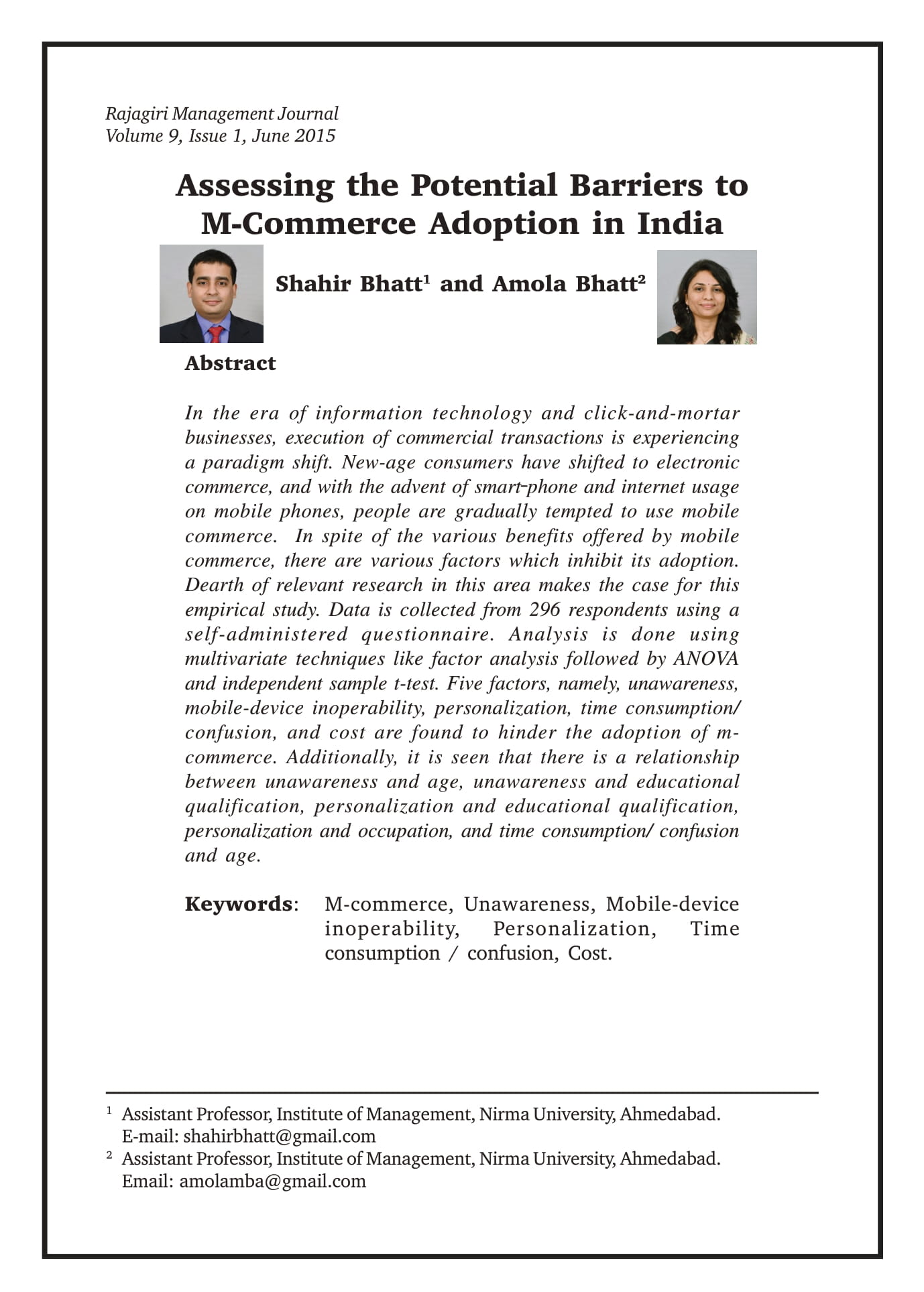 Assessing the Potential Barriers to M-Commerce Adoption in India