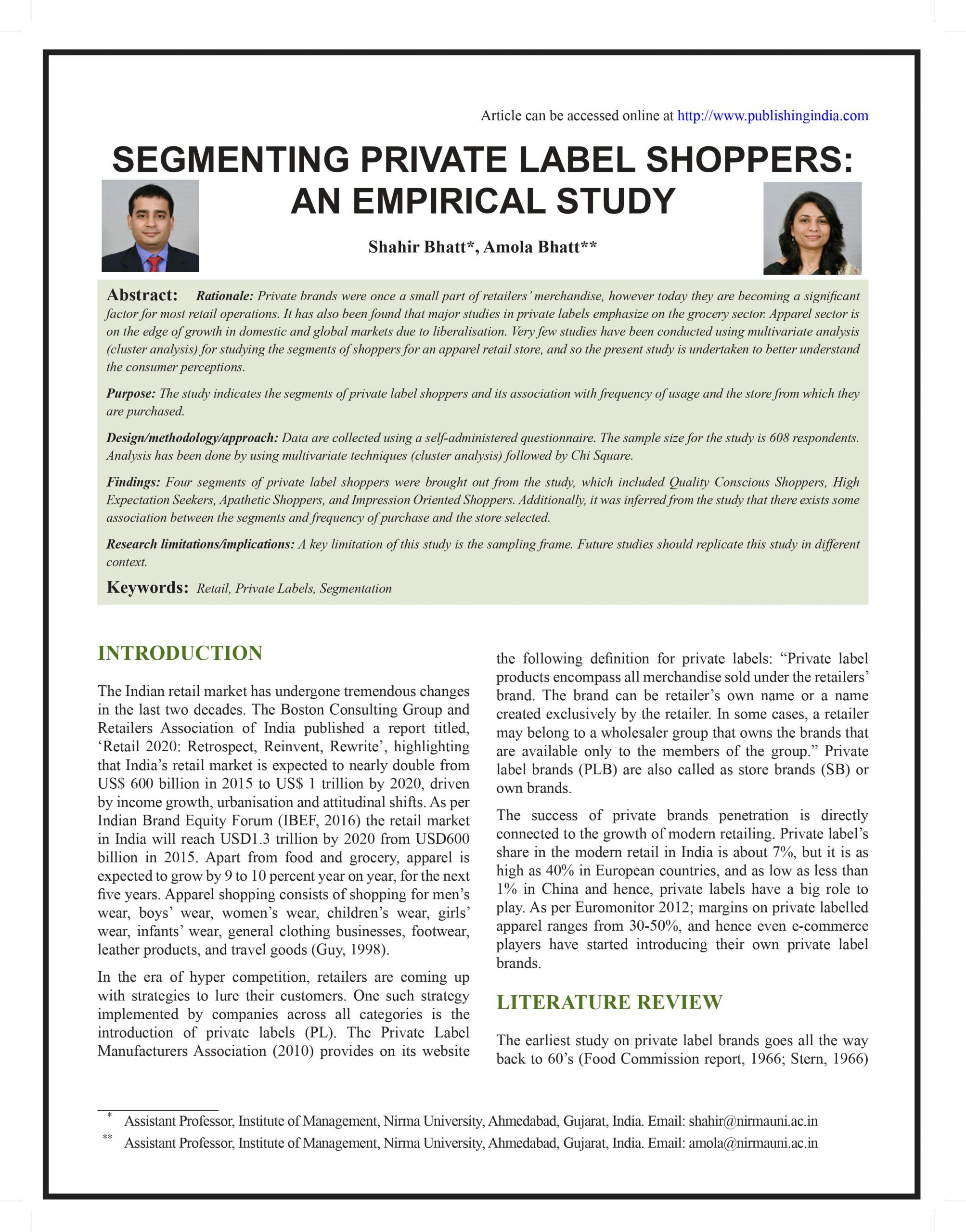 Segmenting Private label Shoppers: An Empirical Study