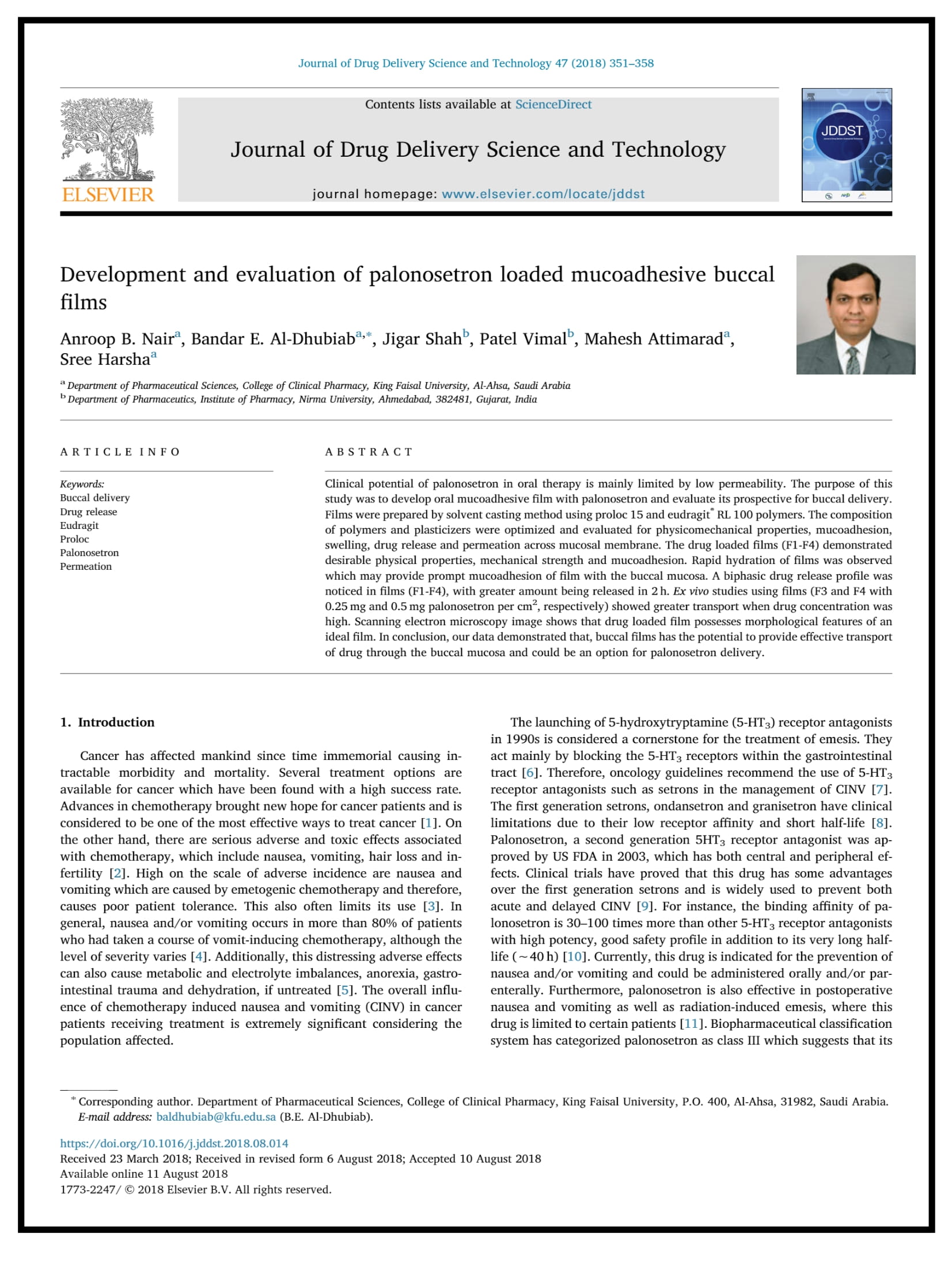 Development and evaluation of palonosetron loaded mucoadhesive buccal films