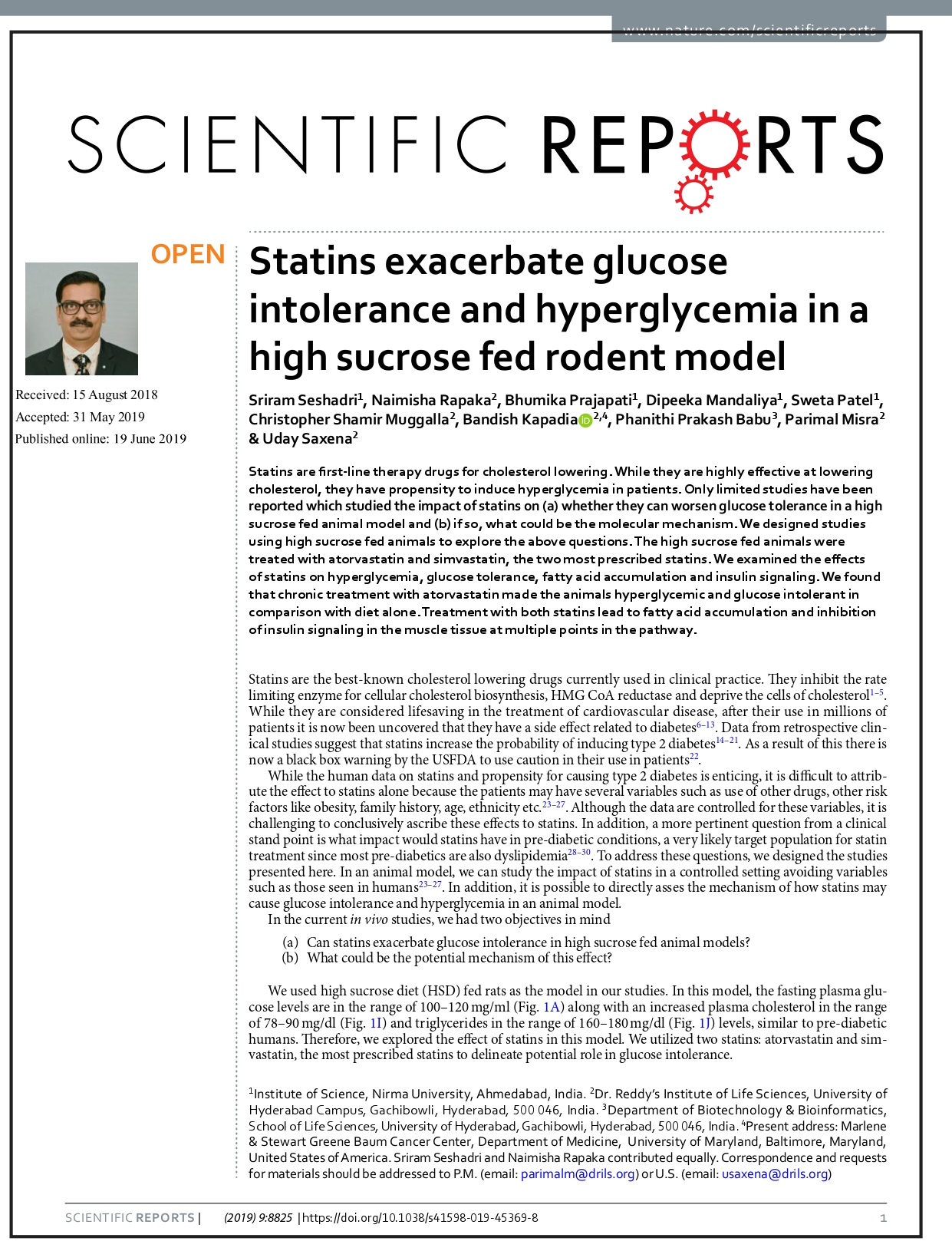 Statins exacerbate glucose intolerance and hyperglycemia in a high sucrose fed rodent model