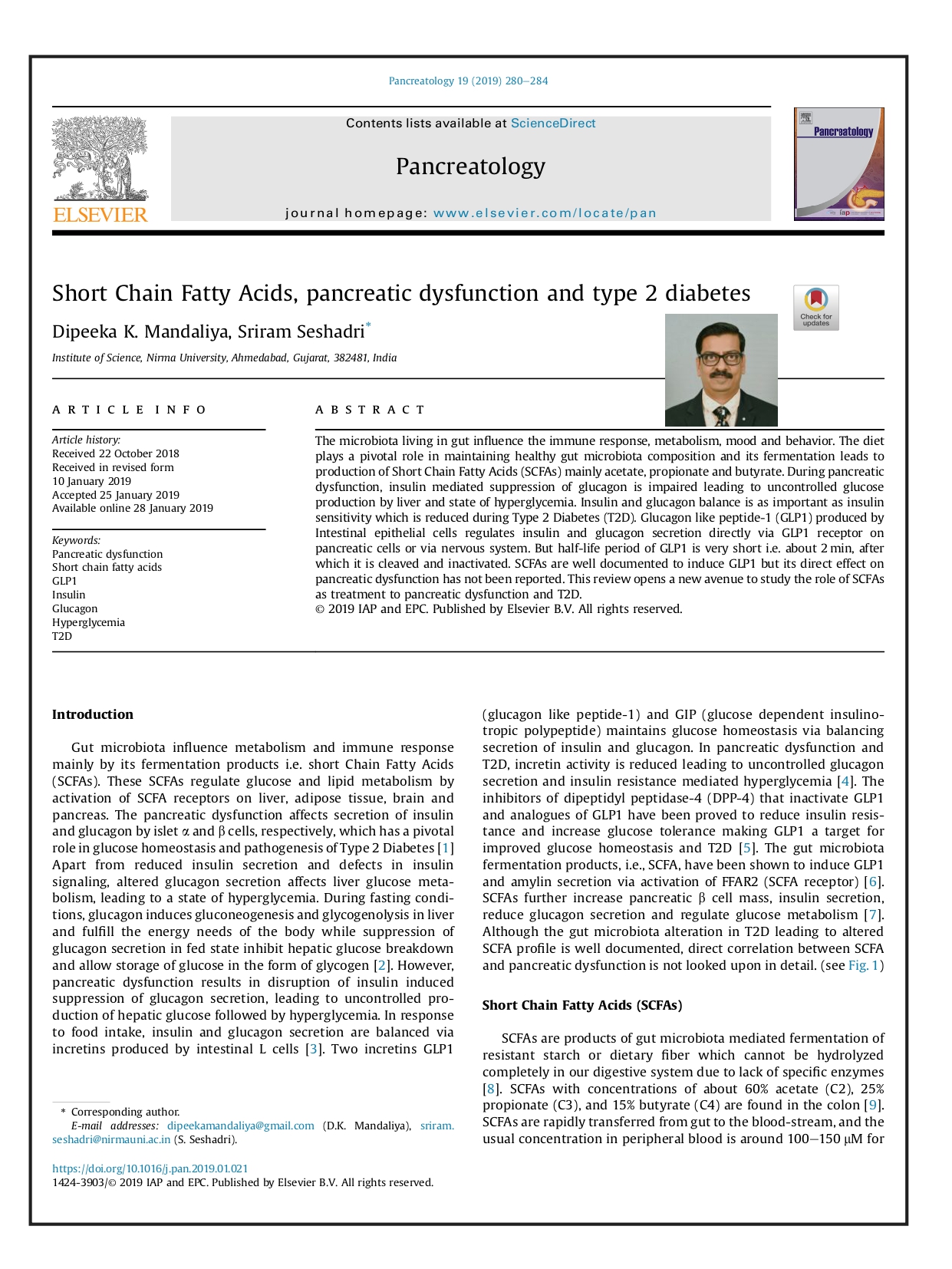 Short Chain Fatty Acids, pancreatic dysfunction and type 2 diabetes