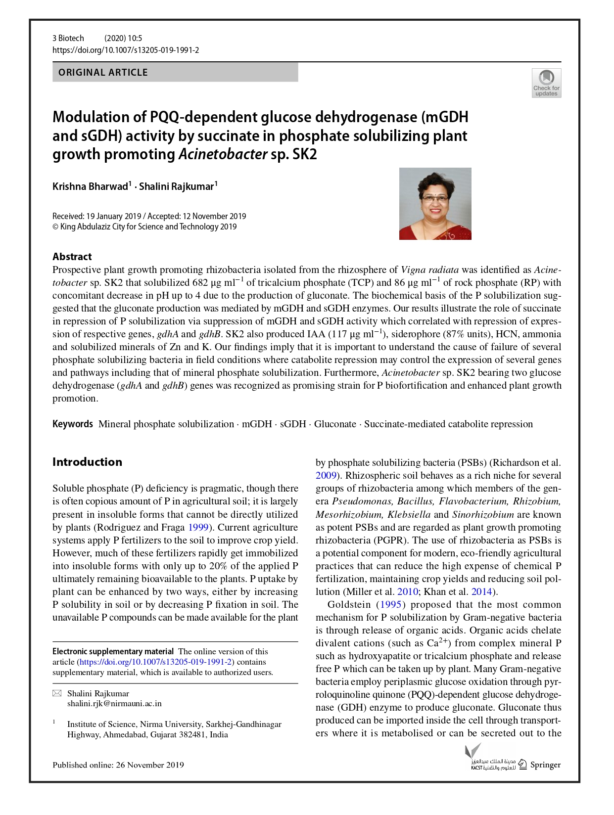 Modulation of PQQ-dependent glucose dehydrogenase (mGDH and sGDH) activity by succinate in phosphate solubilizing plant growth promoting Acinetobacter sp. SK2