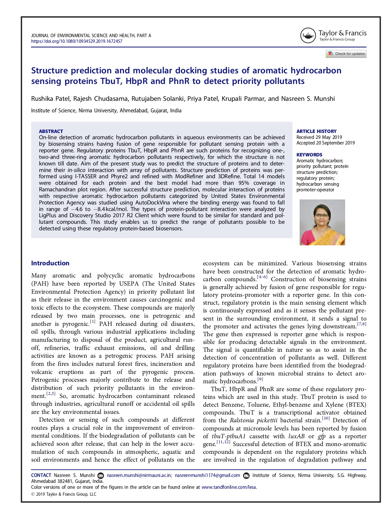 Structure prediction and molecular docking studies of aromatic hydrocarbon  sensing proteins TbuT, HbpR and PhnR to detect priority pollutants