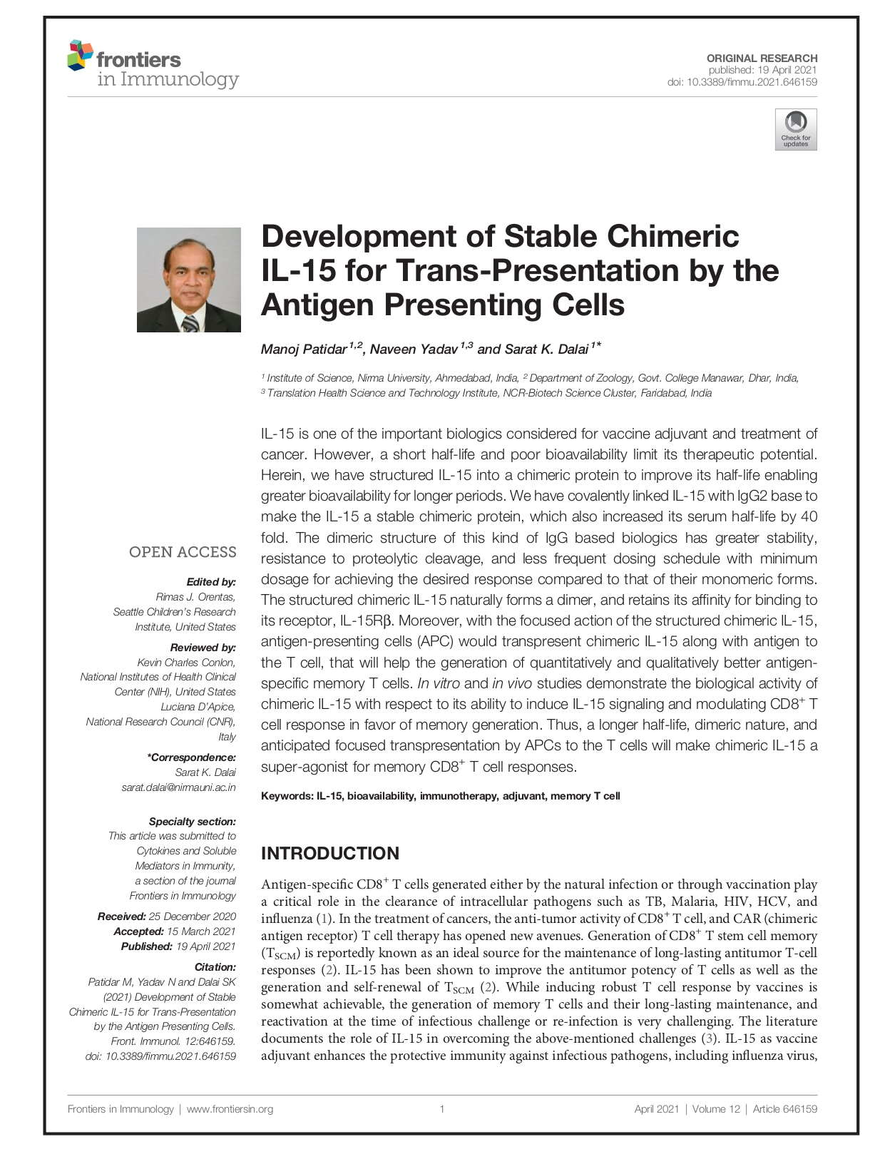 Development of Stable Chimeric IL-15 for Trans-Presentation by the Antigen Presenting Cells