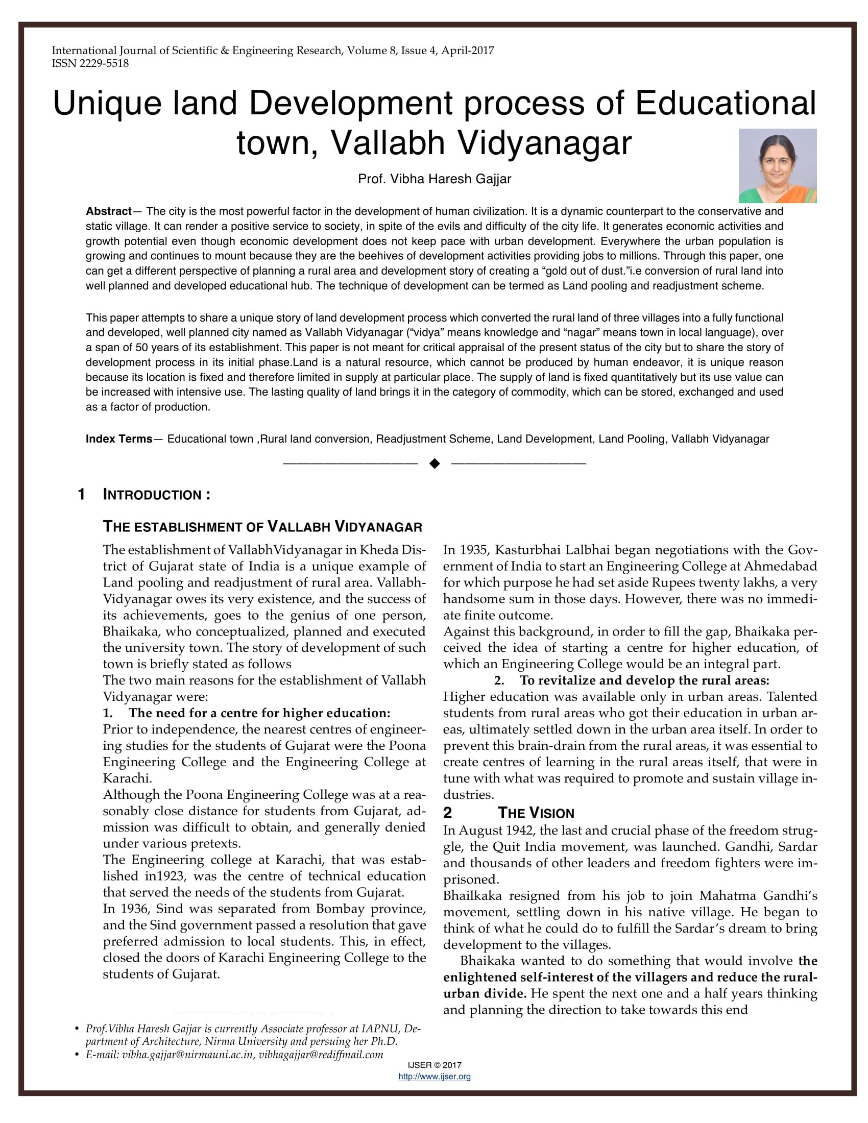 Unique land Development process of Educational town, Vallabh Vidyanagar