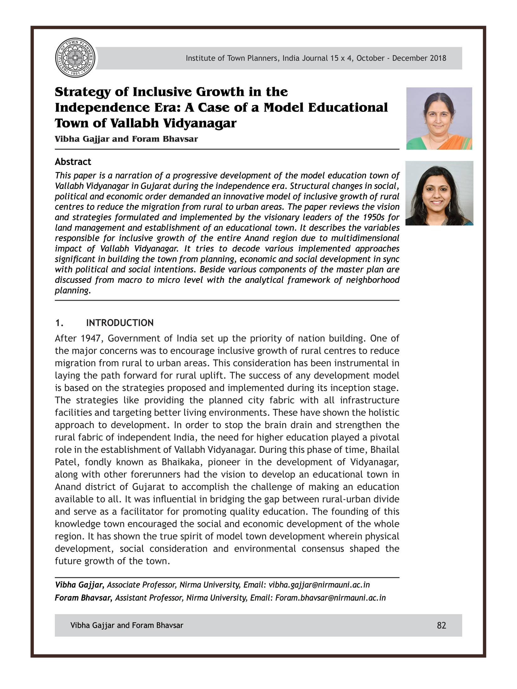Strategy of Inclusive Growth in the Independence Era: A Case of a Model Educational Town of Vallabh Vidyanagar