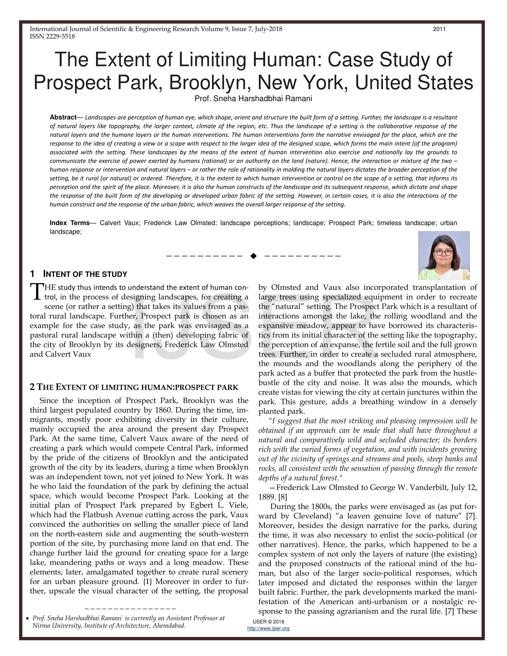 The Extent of Limiting Human: Case Study of Prospect Park, Brooklyn, New York, United States