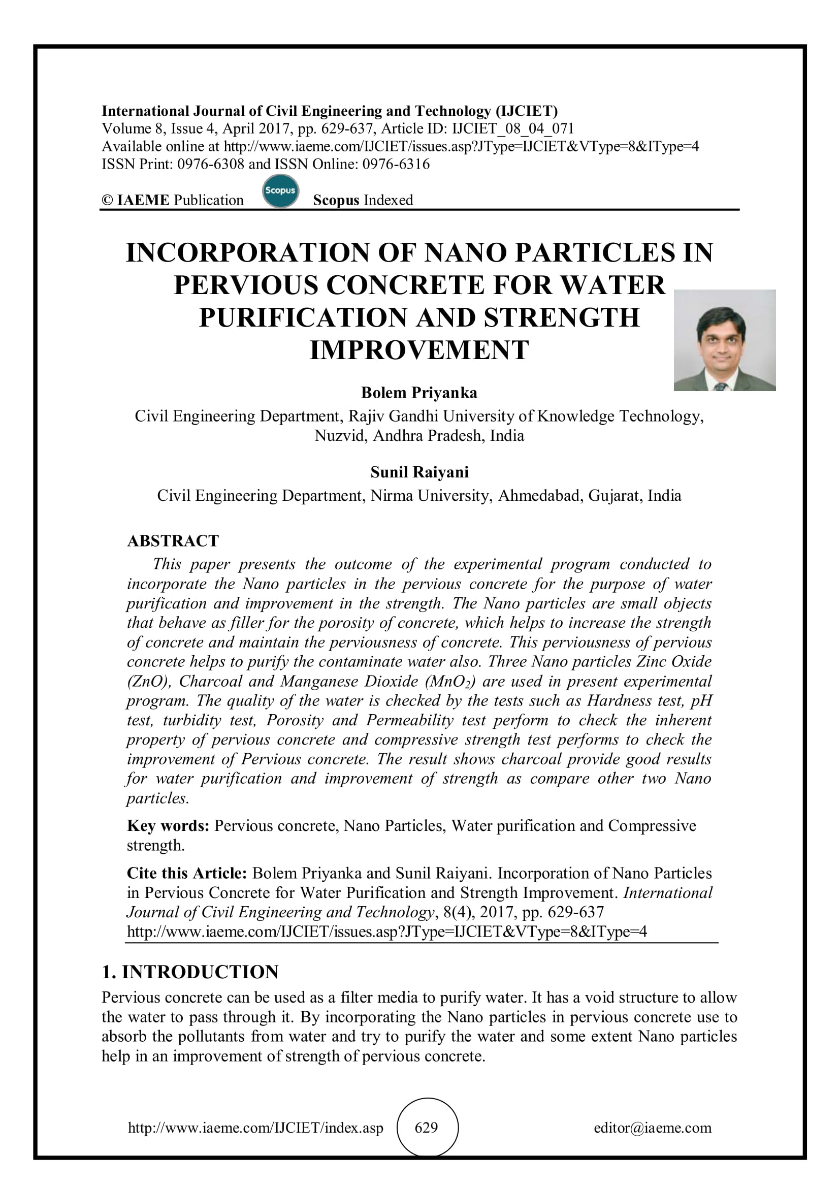 Incorporation of Nano Particles in Pervious Concrete For Water Purification And Strength Improvement