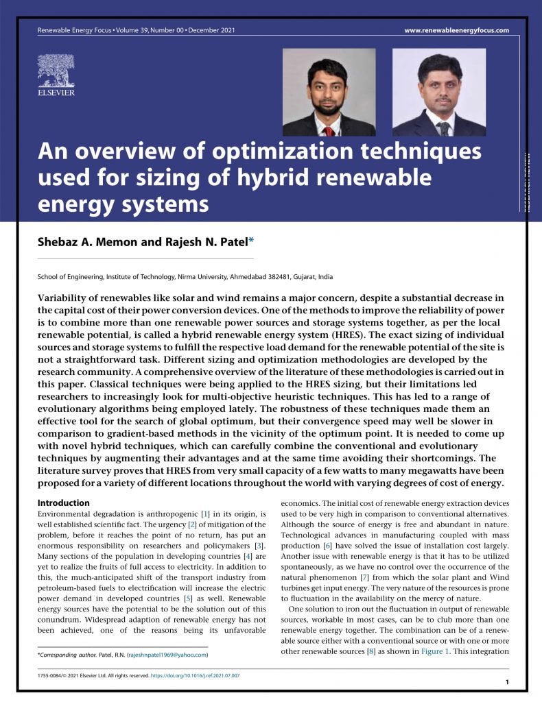 An Overview Of Optimization Techniques Used For Sizing Of Hybrid ...