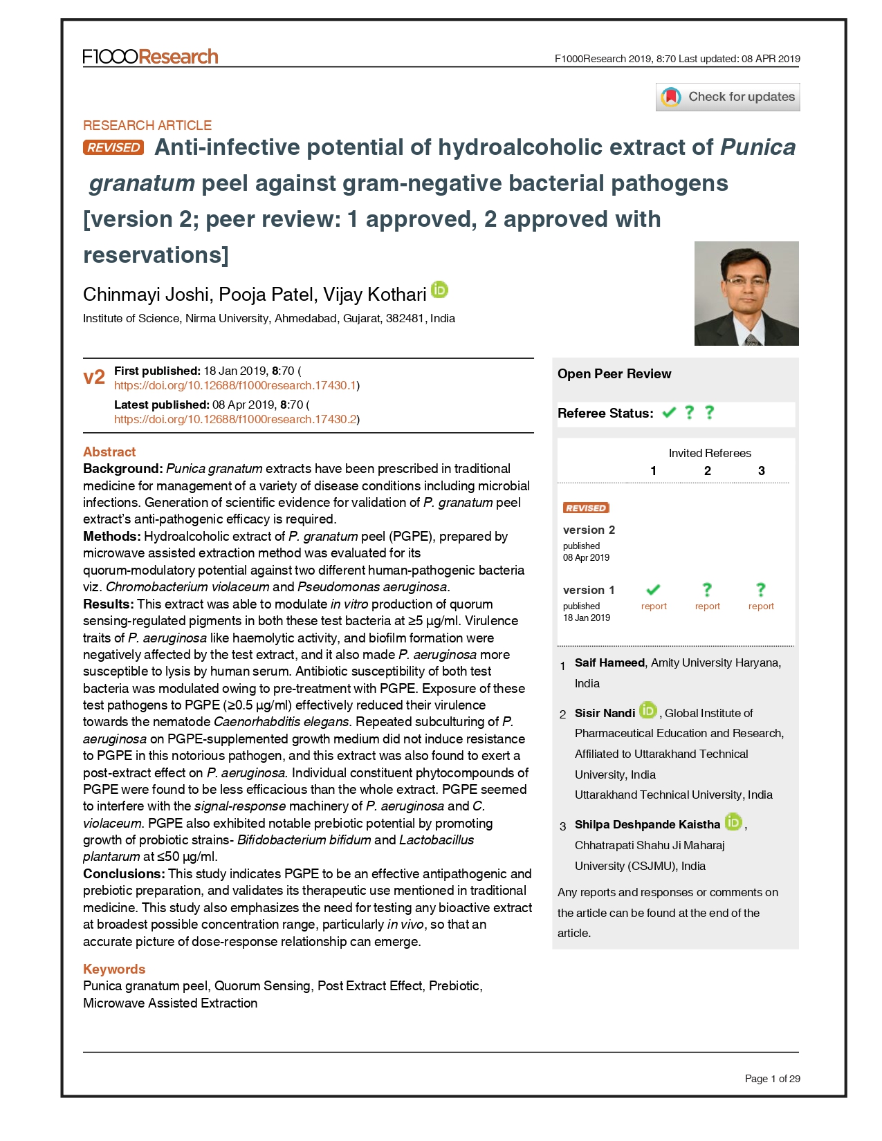 Anti-infective potential of hydroalcoholic extract of Punica granatum peel against gram-negative bacterial pathogens