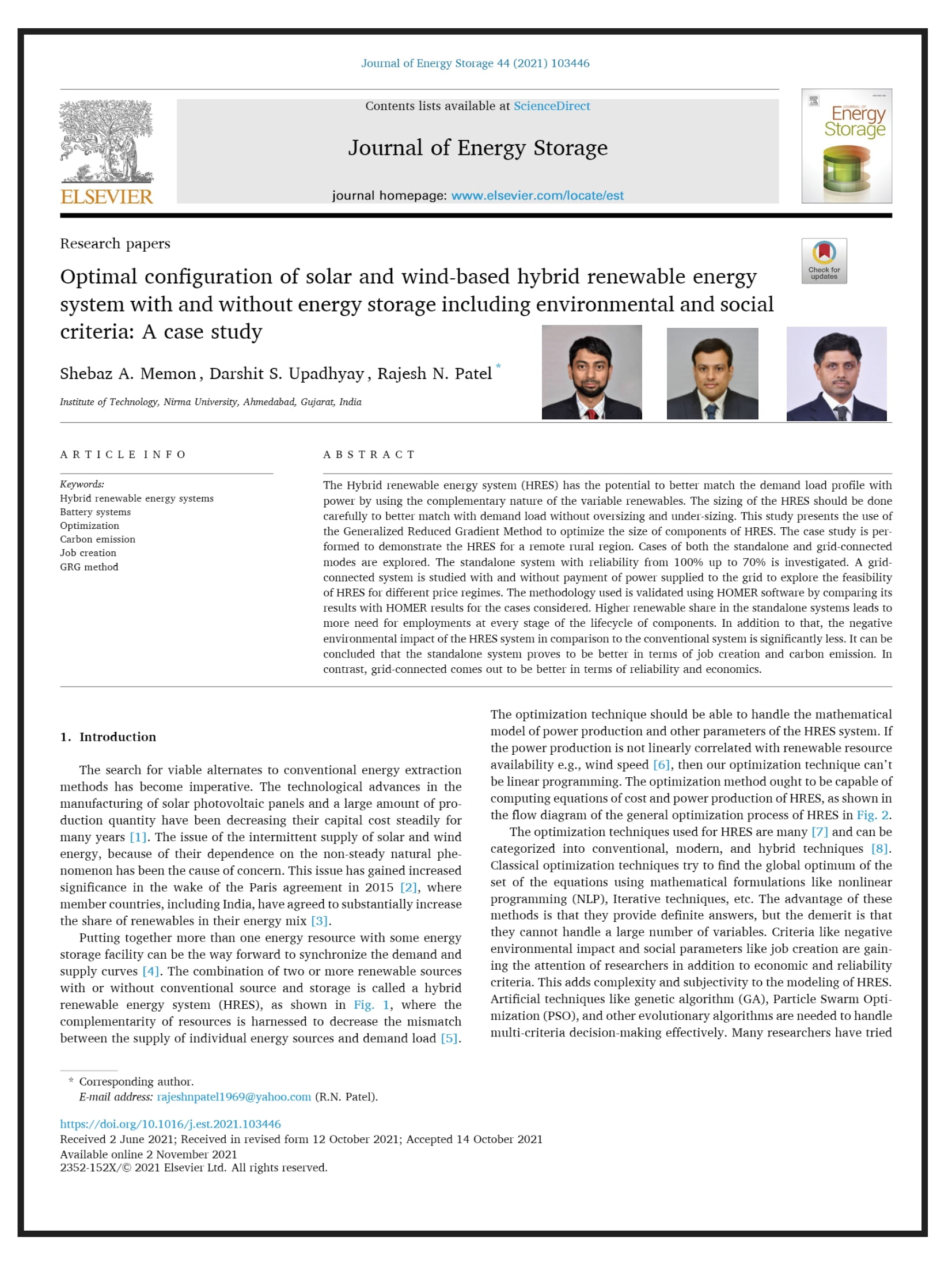 Optimal configuration of solar and wind-based hybrid renewable energy system with and without energy storage including environmental and social criteria: A case study