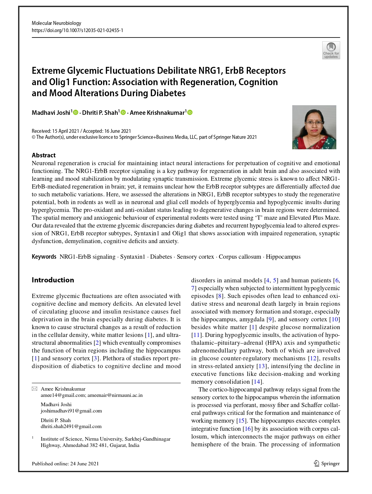 Extreme Glycemic Fluctuations Debilitate NRG1, ErbB Receptors and Olig1 Function: Association with Regeneration, Cognition and Mood Alterations During Diabetes