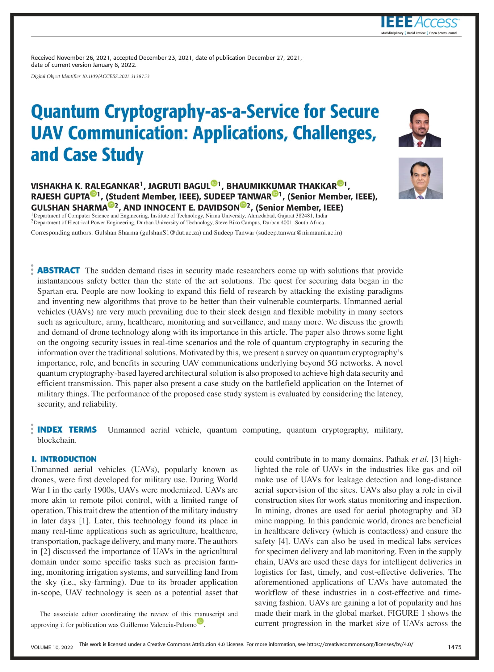 Quantum Cryptography-as-a-Service for Secure UAV Communication: Applications, Challenges, and Case Study