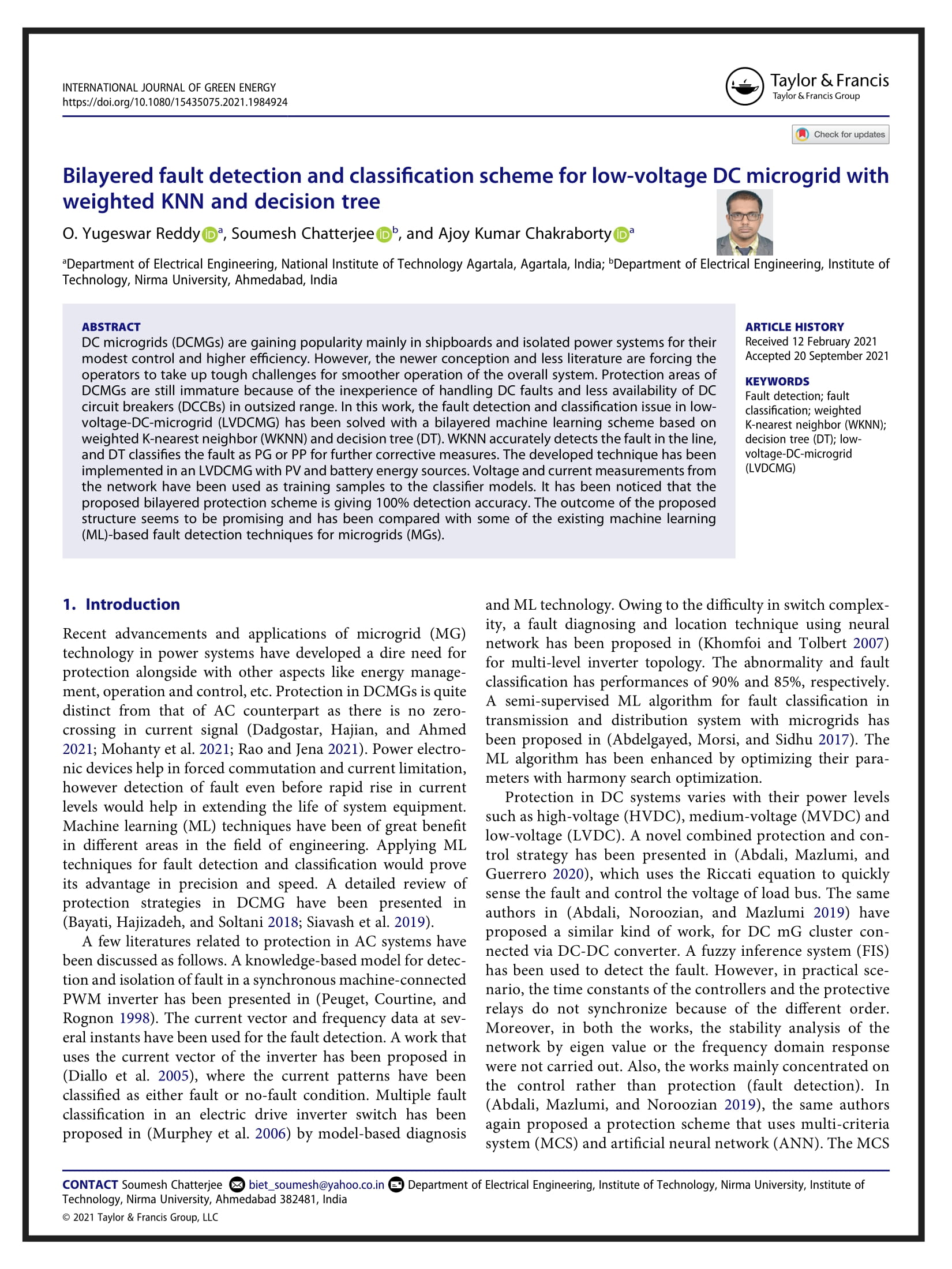 Bilayered fault detection and classification scheme for low-voltage DC microgrid with weighted KNN and decision tree