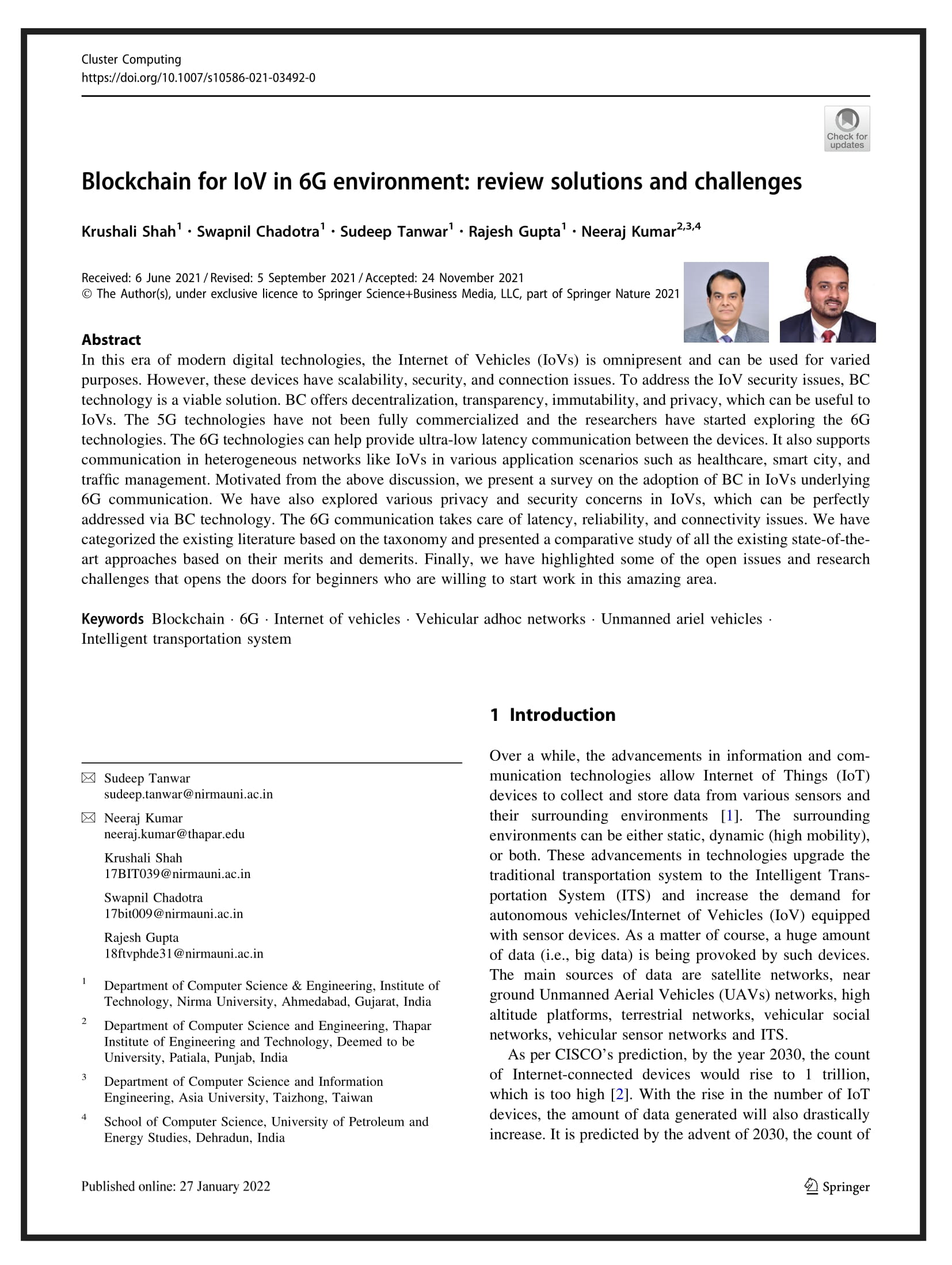 Blockchain for IoV in 6G environment: review solutions and challenges