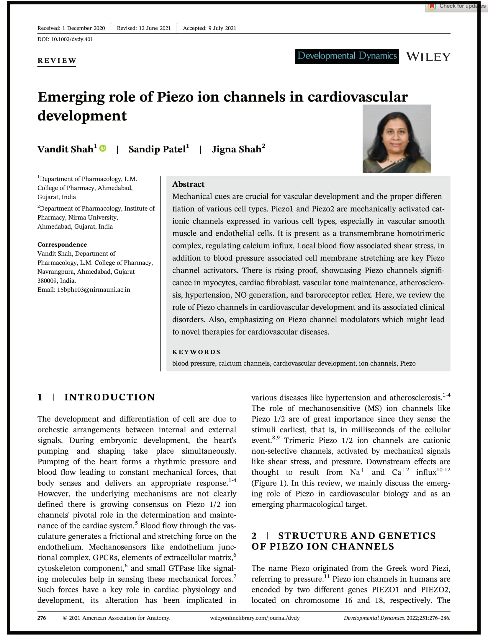 Emerging role of Piezo ion channels in cardiovascular development