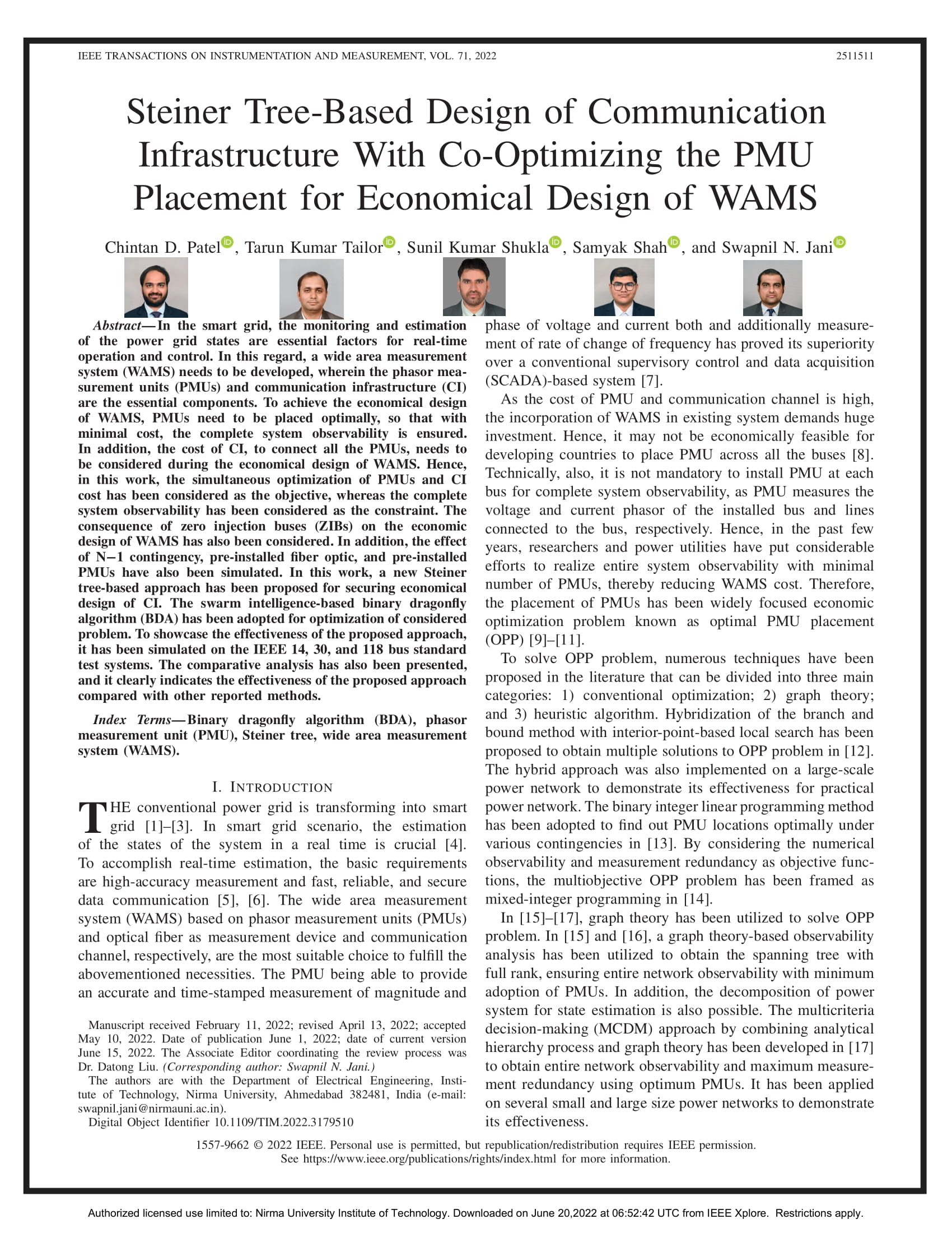 Steiner Tree-Based Design of Communication Infrastructure With Co-Optimizing the PMU Placement for Economical Design of WAMS